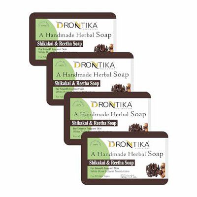 Drontika Wild & Pure Natural Shikakai & Reetha Handmade Herbal Soap Enriched With Essential Oils, (Pack Of 4)125 G each