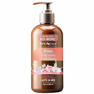 Drontika Wild & Pure Rose & Milk Moisturizing Body Lotion With Germ Shield| Infused With Rose & Geranium Oil| Daily Use Hand & Body Lotion With Vitamin C & B3 For Women(500ml)