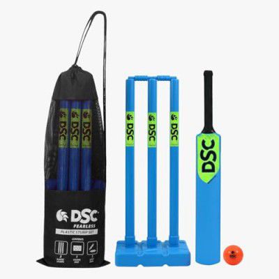 DSC Plastic Cricket Set - Ideal for Tennis and Gully/Turf Cricket (1 Plastic Bat + 4 Plastic Stumps + 2 Base + 2 Bails + 1 PVC Ball)
