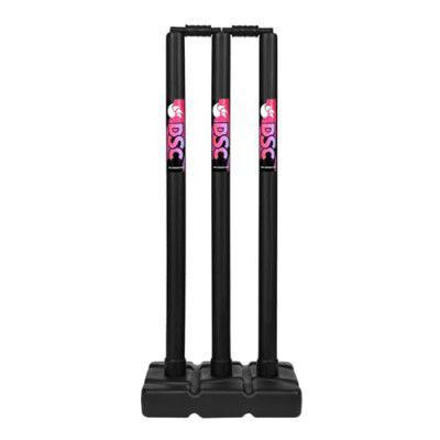 DSC Plastic Cricket Stump Set with 3 Stumps, 2 Bails and 1 Base, Size-Mens, Color - Black