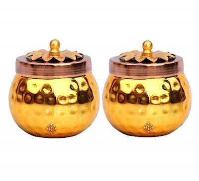 DSH Copper Plating Dry Fruit Container Decorative Serving Bowls, Snack Serving Pot, Set of 2 Pieces, Gold (Round)