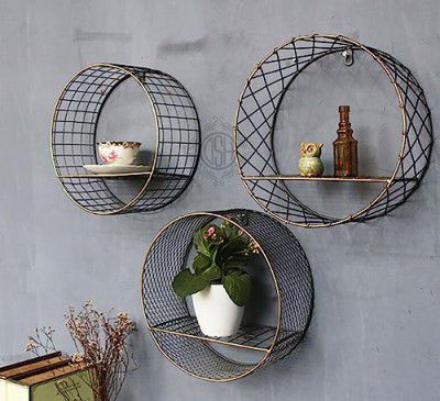 DSH CRAFTING YOUR CURIOSITY Metal Multipurpose Wall Racks Shelves Set of -3 Hanging Floating Decorative Wire Large Round Wall Mounted Shelf (Shelf-01-i-jaliR-3P)