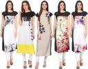 Pack of 5 Women Printed Crepe A-line Kurta  (Multicolor)...