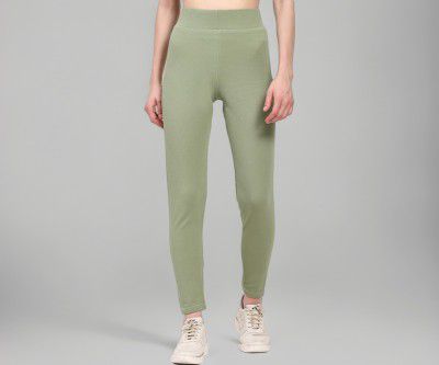 DTR FASHION Women's Light Green Stretchable Cotton Blend Casual Tight