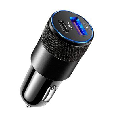 Dual Port a USB Car Charger Metal Aluminum Alloy 15w Pd Fast Charge Car Charger USB C Quick Charge (Silver)
