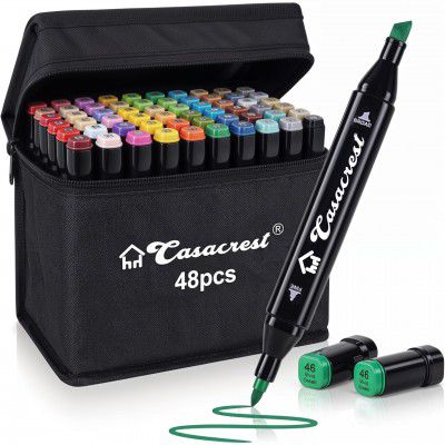 Dual Tip Alcohol Markers-48 Colours with Carrying Case for Sketching Calligraphy Drawing