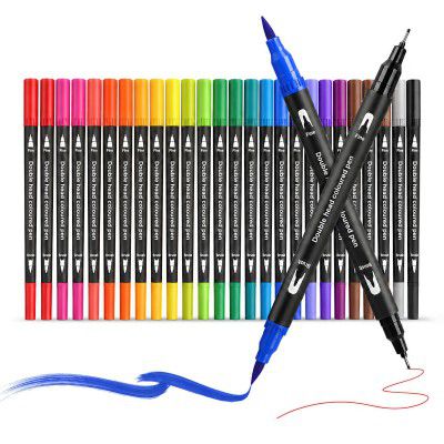 Dual Tip Brush Pens Set, 24 Pcs, 24 Colors, Fineliner Felt Tip 