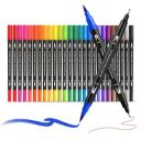 Dual Tip Brush Pens Set, 24 Pcs, 24 Colors, Fineliner Felt Tip ...