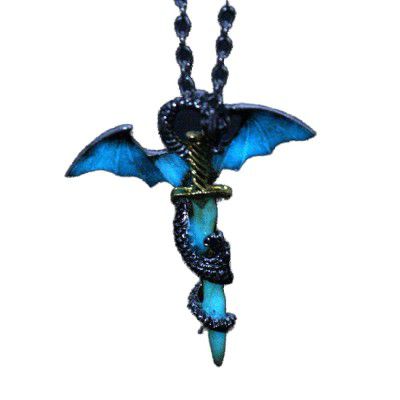 DUANMEINAD Glow in The Dark Dragon Sword Necklace Luminous Pendant Punk Titanium Steel Dragon Sword Wing Pendant Necklaces
