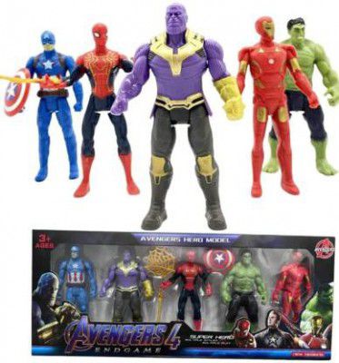 Dufort Avenger Toy Set- Captain America , Iron man , Spiderman , Hulk & Thanos (Multicolor)