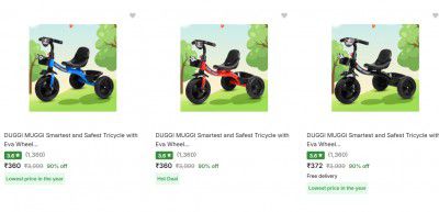 Duggi Muggi Tricycles up to 90% OFF, Starting from ₹360