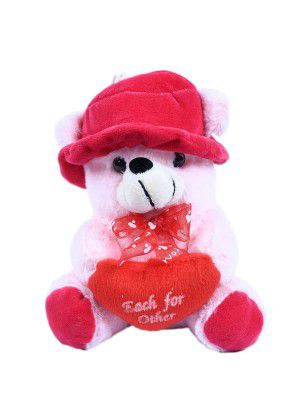Dukiekooky Polyester Kids Edition Littile Teddy Bear with Hat and Heart (Pink)