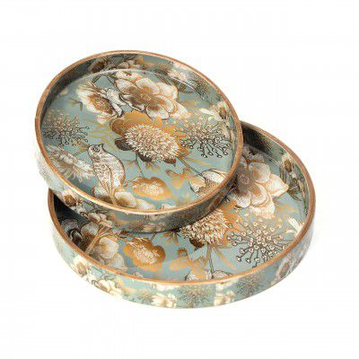 DULI Set of 2 MDF Wood Trays Enamel Coated| Round Trays 