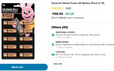 Duracell Chhota Power AA Battery (Pack of 10)