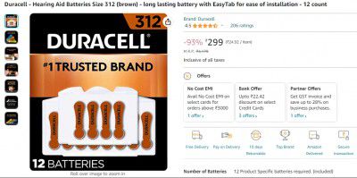 Duracell - Hearing Aid Batteries Size 312 (brown) - long lasting ...