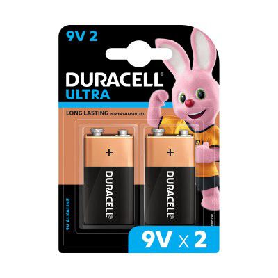 Duracell Ultra Alkaline 9V Battery, 2 Pcs