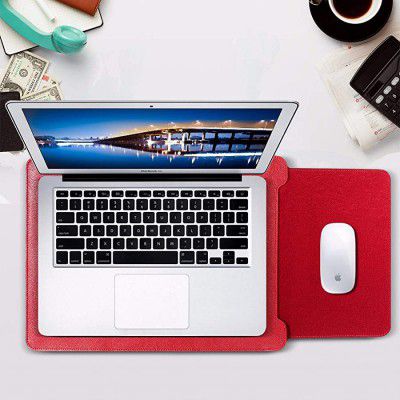 DURATEC PU Leather Laptop Sleeve Case Bag for MacBook 39.12 cm (15.4 Inch, Red)