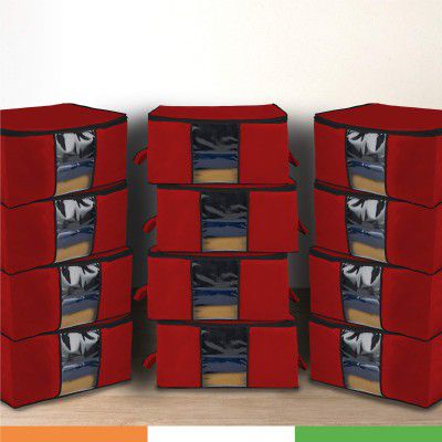 Duraware Extra-Large Wardrobe/Under Bed Storage Organiser with Duralight Fabric for Sarees, Shirts & More | Dust & Moisture Resistant | Pack of 12 (Maroon)
