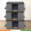 Duraware Extra-Large Wardrobe/Under Bed Storage Organiser with Duralight Fabric for Sarees, Shirts & More | Pack of 3 (Grey)...