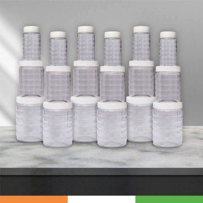 Duraware Plastic Pet Bottles/Grocery Jars | Stackable & Transparent | Pack Of 18 – White