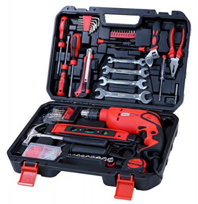 DURELO HTK-144 Corded-Electric Drill Tool Kit (Red, Set of 144 Tools) for Home and Professional Use, 1-13 mm Chuck Capacity