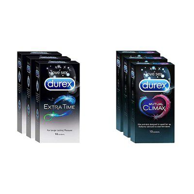 Durex Condoms - 10 Count (Pack of 3, Extra Time) & Durex Mutual Climax Condoms - 10 Count (Pack of 3)