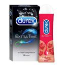 Durex Extra Time Condoms for Men - 10 Count with Durex Lube Strawberry Flavoured Lubricant Gel for Men & Women - 50ml | Water based lube|Performa Lubricant for Climax Delay|Suitable for use with toys...