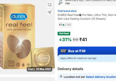 DUREX Real Feel? For Men, Ultra Thin, Non latex, Natural Skin Like Feeling Condom (10 Sheets)