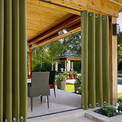 Duronet - Waterproof & Sun Blockage Top & Bottom Eyelete Outdoor Curtains (Green, 4.5 X 5 Feet , Polyester ) , Pack of 2
