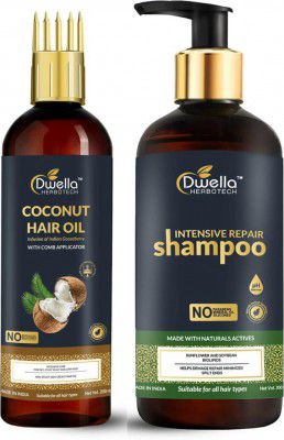 Dwella Herbotech Coconut Oil With Intensive Repair Shampoo Hair Care Kit - 1000 Ml (Pack Of 2)