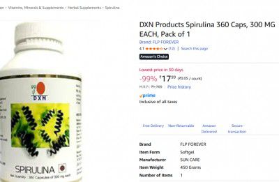 DXN Products Spirulina 360 Caps, 300 MG EACH, Pack of 1