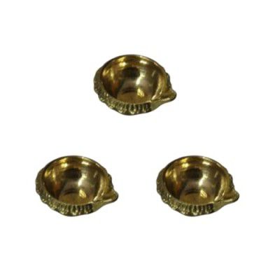 DXYZ Brass Engraved Kuber Diya Golden (2 inches, Set of 3) (3)
