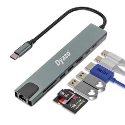 Dyazo 8 in 1 USB C Hub Adapter | Type C Converter with 4K HDMI | 2 USB 3.0 Port | PD Fast Charging 