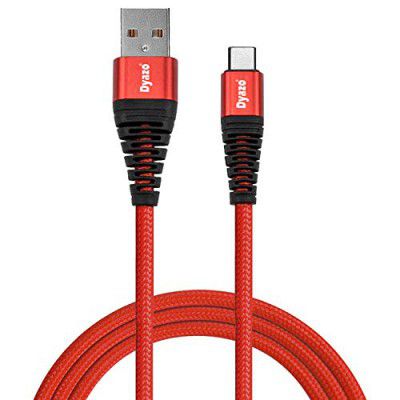Dyazo Nylon Braided Type C Cable Data Sync Fast Charging Cord With Flexi Head Technology (Red, 1 Meter, 5.0 Ampere)