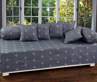 Dynamic Homes Cotton Printed Designer Floral Diwan Set (Standard Size, Grey, Pink Dots)