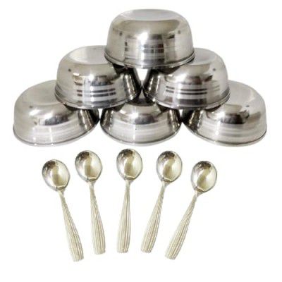 Dynore 12 pcs stainless steel Daal and soup bowls with soup spoons 10 x 10 x 12 Centimeters