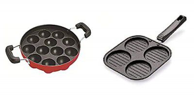 Dynore Non Stick Appam and 4 Cavities Mini Uttapam Maker- Set of 2