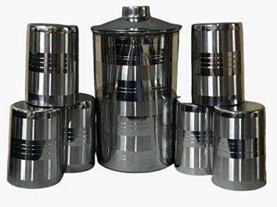 Dynore Stainless steel Set Of 6 Round Glass and 1 Delux Jug 2 Ltr