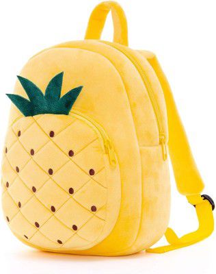 DZert Pineapple Kids School Bag Soft Plush Cartoon Velvet Animal Backpacks Cartoon, Picnic, Nursery, Preschool Boys/Girls/Baby (2 to 6 Years) (Yellow)