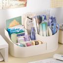 E-COSMOS 360 Degree Rotating Desk Makeup Brush Organizers and Pencil Pen Organizers for Desk Desktop Storage Stationery Supplies Cute Pencil Cup Pot for Office School Home (White)...