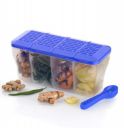 E-COSMOS 4 section container for vegetables,dryfruits,spices,grocery,pickles,and multipurpose 4 in 1 box for kitchen & Storage Containers Airtight,Cereal 1800 ML with 4 Spoons - Multi, Plastic (Blue)...