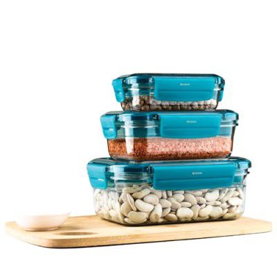 E-COSMOS Airtight Food Storage Jar Container- Versatile Set of 3 Transparent Containers (250ml, 650ml, 1250ml) (Tarquise)