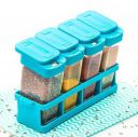E-COSMOS Kitchen 4 Pcs Sets Airtight Rasoi Box Spice Storage Jar Masala Box Spice Container Idle For, Easy Flow Spice Storage Container with Tray...