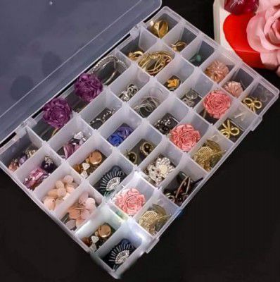 E-COSMOS Plastic 36 Grid Cells Multicolorpurpose Jewelry Organizer Rectangular Storage Box