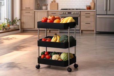 E-COSMOS Plastic Multipurpose 3-Tier Floor Mount Corner Shelf Kitchen Organizer