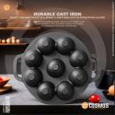 E-COSMOS Pre Seasoned Cast Iron 9 Cavity Appam Patra, Paniyaram Pan Iron, Appam Pan, Pan Cake, 23cm, Black (9 Cavity)...