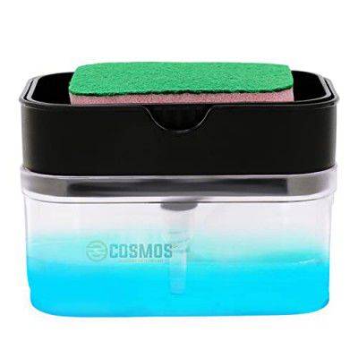 E-Cosmos Smarty Soap Dispenser and Dishwasher Liquid Holder, Liquid Dispenser Through Pump (Black, 350 ML) with Free Sponge Made in India, Medium (EC-SOAP-Dispenser)