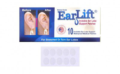 EARLIFT USA - Invisible Ear Lobe Support Waterproof Medical Patches in ZipLock Pouch - 10 Patches
