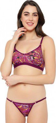 Earmark  Bra & Panty Set Printed Purple Lingerie Set