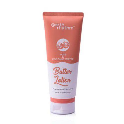 Earth Rhythm Rose & Coconut Water Butter Lotion | Soothing, Deeply Nourishing & Intensely Moisturising | for All Skin Type | Men & Women – 200 ml